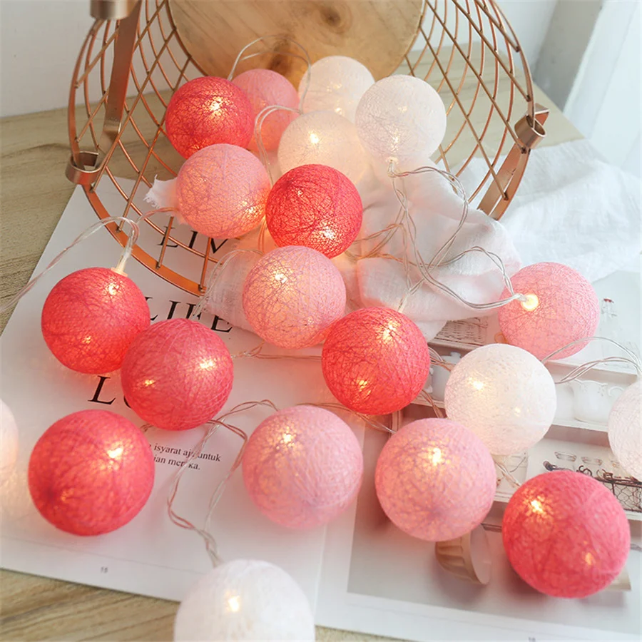 PAMNNY 20LED Cotton Balls String Lights Christmas Decor Garland Fairy Lights Battery/USB Operated Party Wedding Holiday Lights