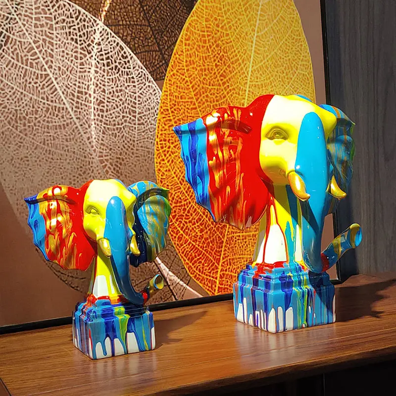 Moderne Abstrakte Regenfarben-Elefanten-Skulptur Kreative Wohlstandsdekoration für Wohnzimmer Büro Ausstellung – Detail 10