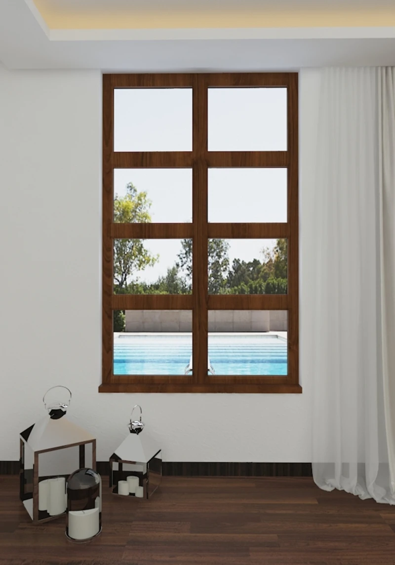 نافذة فيلا بتصميم مقوس مخصصة في الولايات المتحدة الأمريكية نافذة ثابتة على شكل قياسي من الألومنيوم والزجاج المقسى نافذة مقاومة للصوت مع شوايات