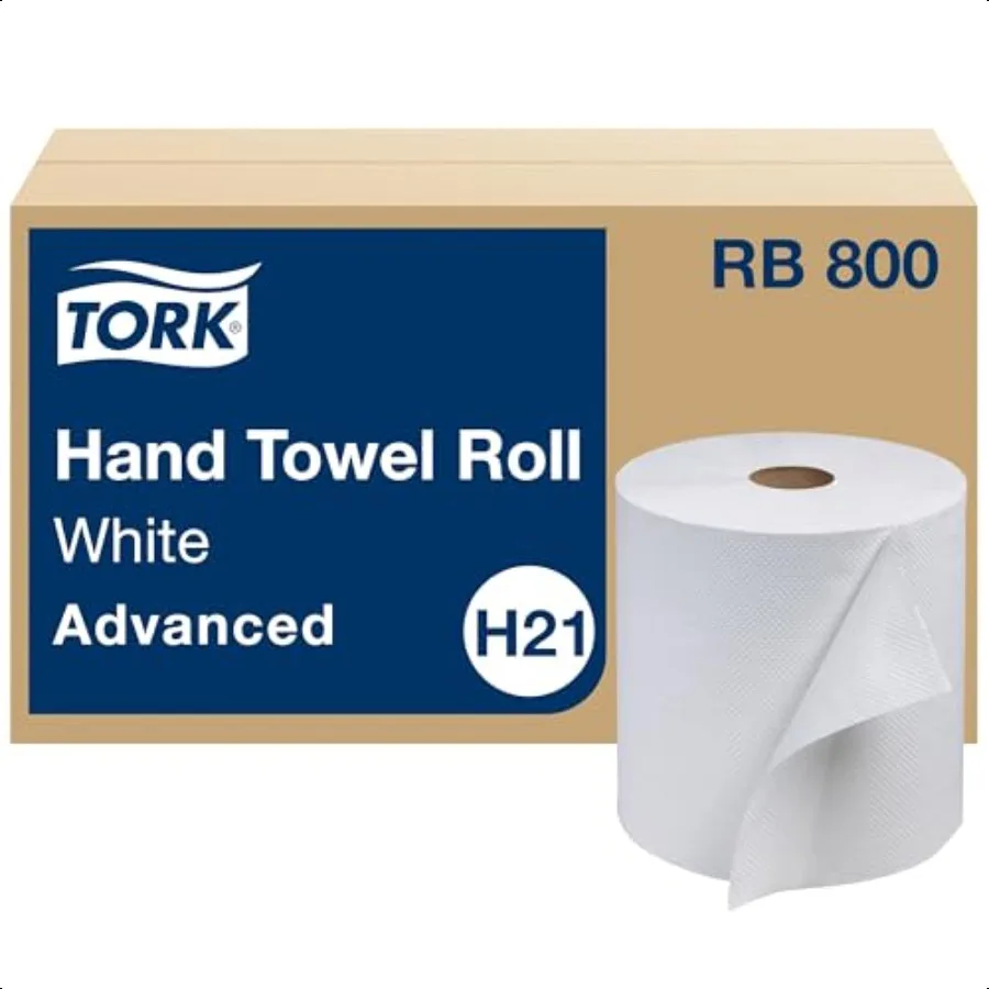Rollo de toalla de mano de papel Tork blanco H21 Advanced 100 fibra reciclada 6 rollos x 800 pies RB800