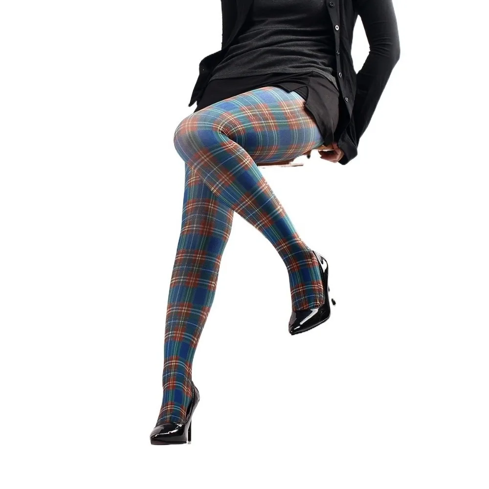 

New Classic Tartan Women's Pantyhose Red Purple Blue Semi-Opaque High Pantyhose Scottish Check Pattern Printed Tights
