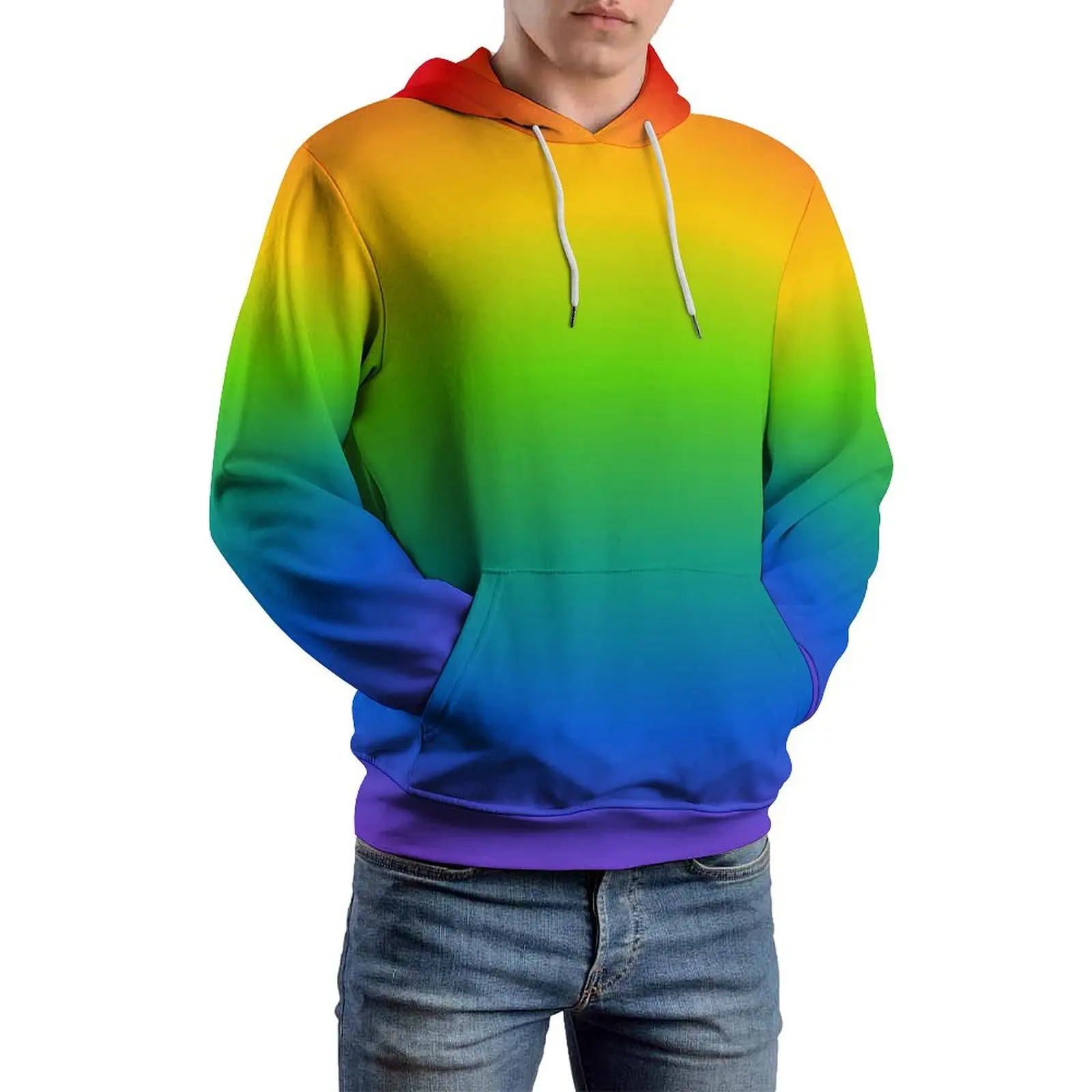 Ombre Gradient Casual Hoodies Rainbow Street Style Hoodie Man Long Sleeve Aesthetic Graphic Sweatshirts Plus Size