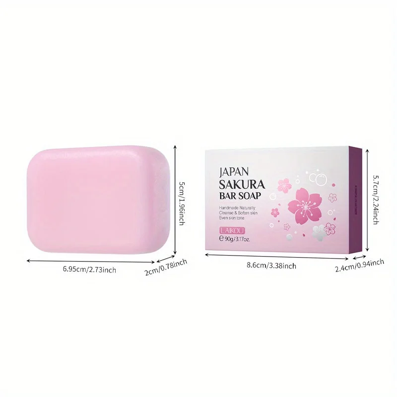 Jabón Sakura hecho a mano, barra de limpieza suave de 90g para cara y cuerpo, hidrata todo tipo de piel con red espumosa, fragancia Natural