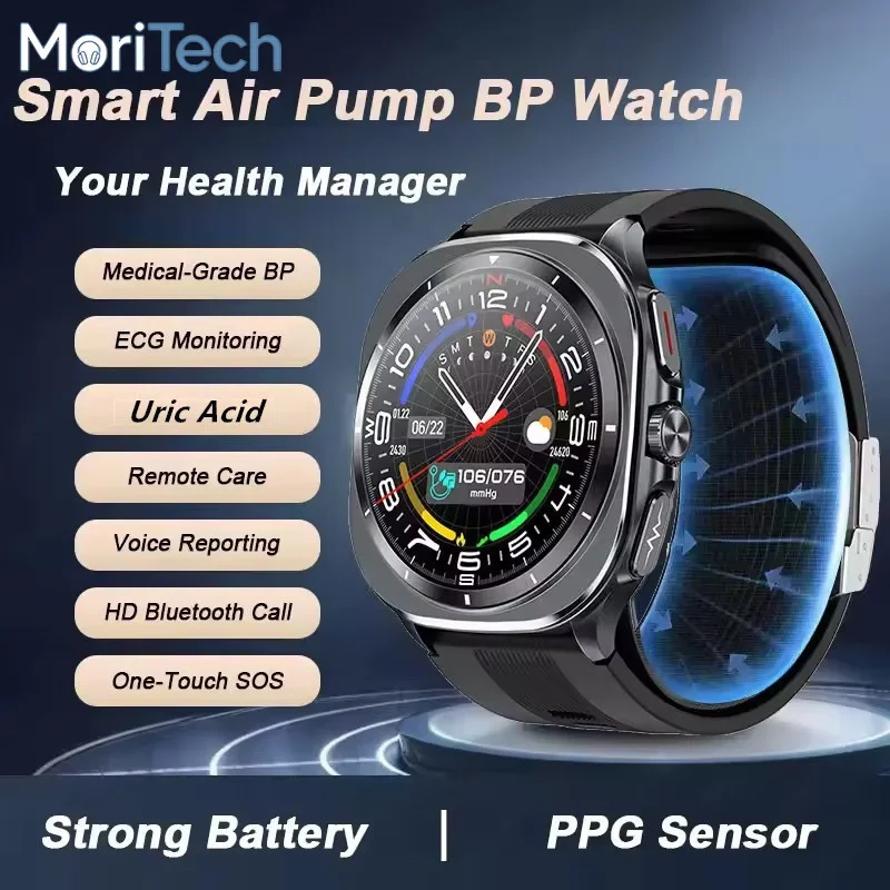 MoriTech Smart Watchs AI Diagnosis Air Pump Airbag Measurement Blood Pressure Uric Acid Blood Fat Body Analysis Health Watch