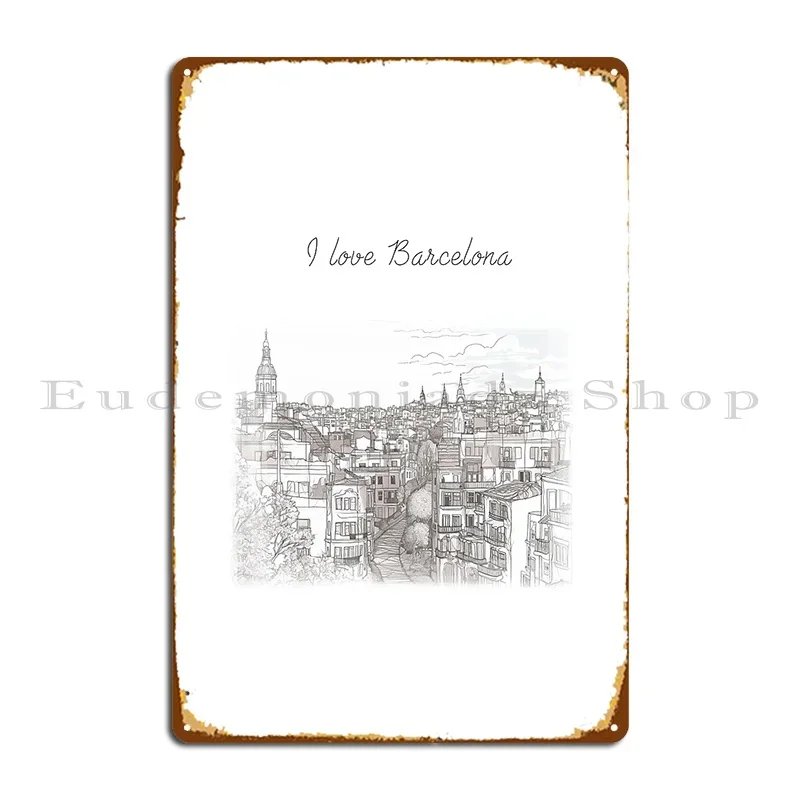 I Love Barcelona One Line Drawing Metal Plaque Poster Design Poster Bar Designs Decoration Tin Sign Poster
