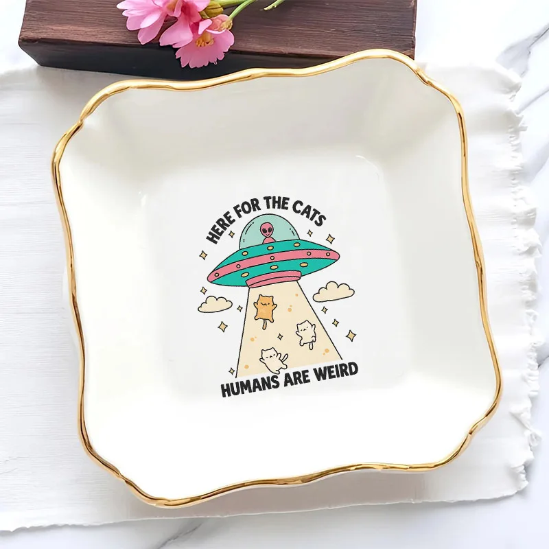 1pc Funny Cat Patterns Wedding Ring Dish Bridesmaid Gift for Women Trinket Tray Keepsake Plate Jewelry Dish Engagement Ring Hold