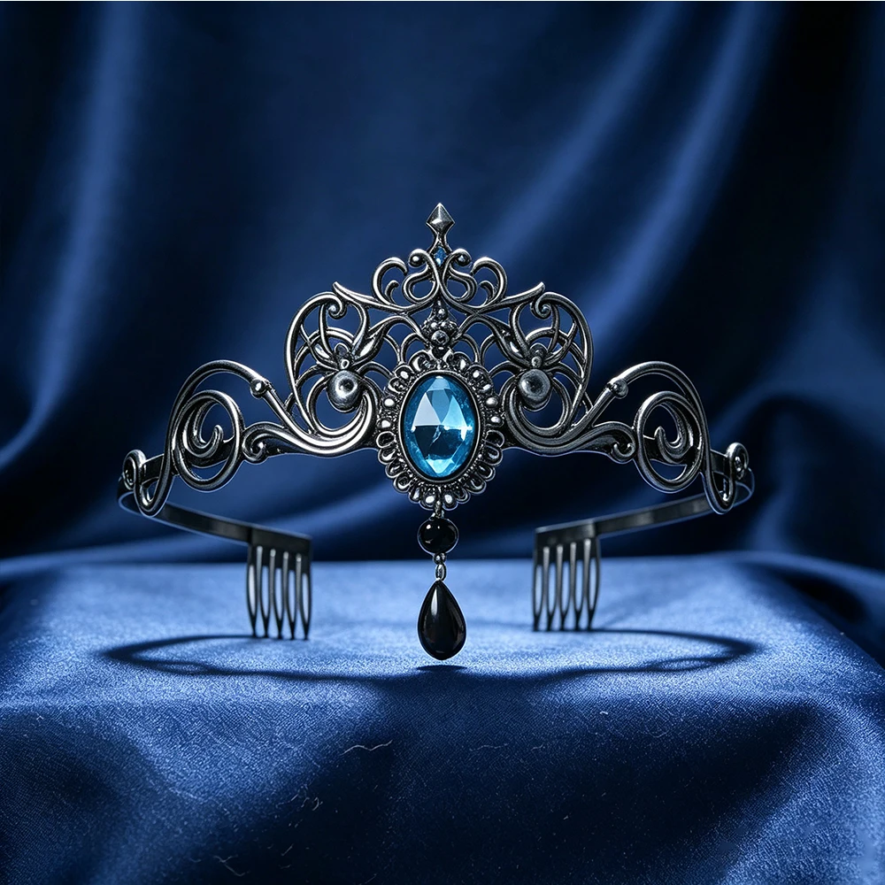 1pc Antique Black Alloy Spider Tiara Crown Dark Queen Cosplay Headdress Halloween Costume Party Hair Ornaments With Comb view 5