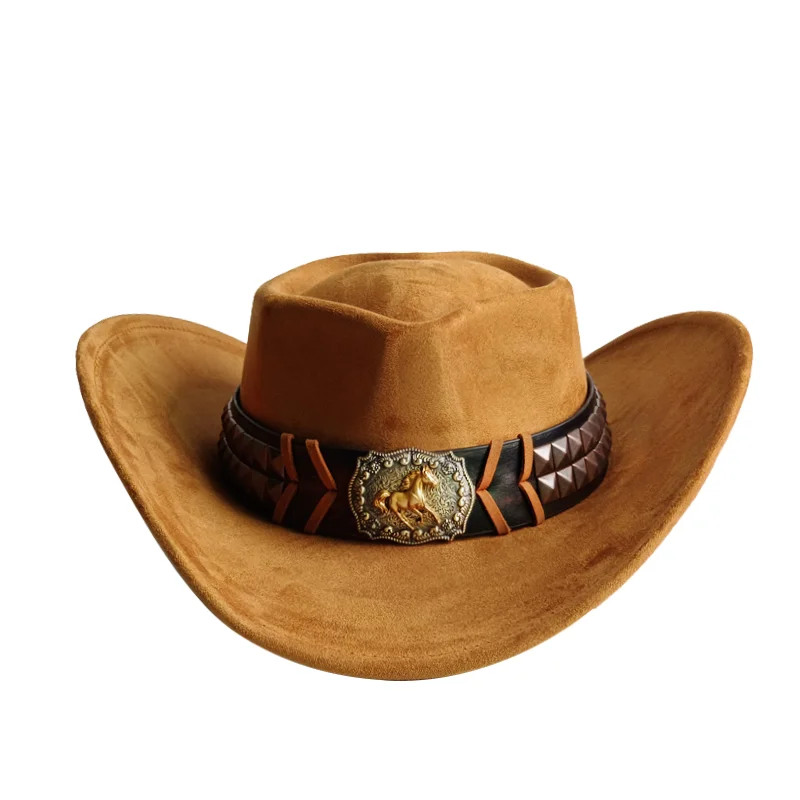 Women Cowboy Hat Western Horse Head Suede Cowgirl Hats Fashion West Fancy Dress Party Headwear Unisex Cap