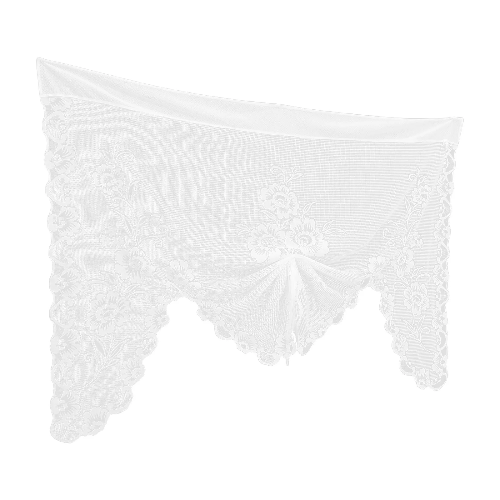 ستارة غنيمة من الدانتيل بالزهور البيضاء: لوحة جيب بقضيب شفاف للمطبخ والحمام وغرفة النوم والمقهى وستارة سحب لأعلى، #6