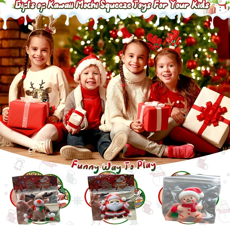 Juguetes navideños para apretar, Papá Noel, muñeco de nieve, alce, Kawaii, juguetes blandos para aliviar el estrés, bolsas de regalos sensoriales, regalos de relleno