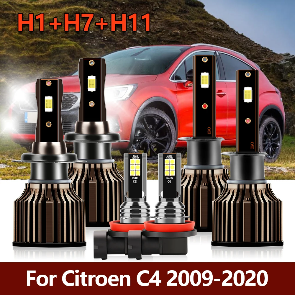 

6x LED Headlight Bulb Bright CSP Combo H1 H7 High Low Lamps Kit+Car Fog Light H11 For Citroen C4 2009-2016 2017 2018 2019 2020