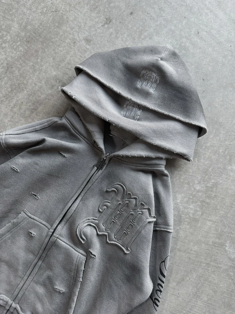 2 pçs outerwear co-ords y2k carta moletom angustiado retalhos bordado capuz duplo agasalho streetwear unisex conjunto baggy