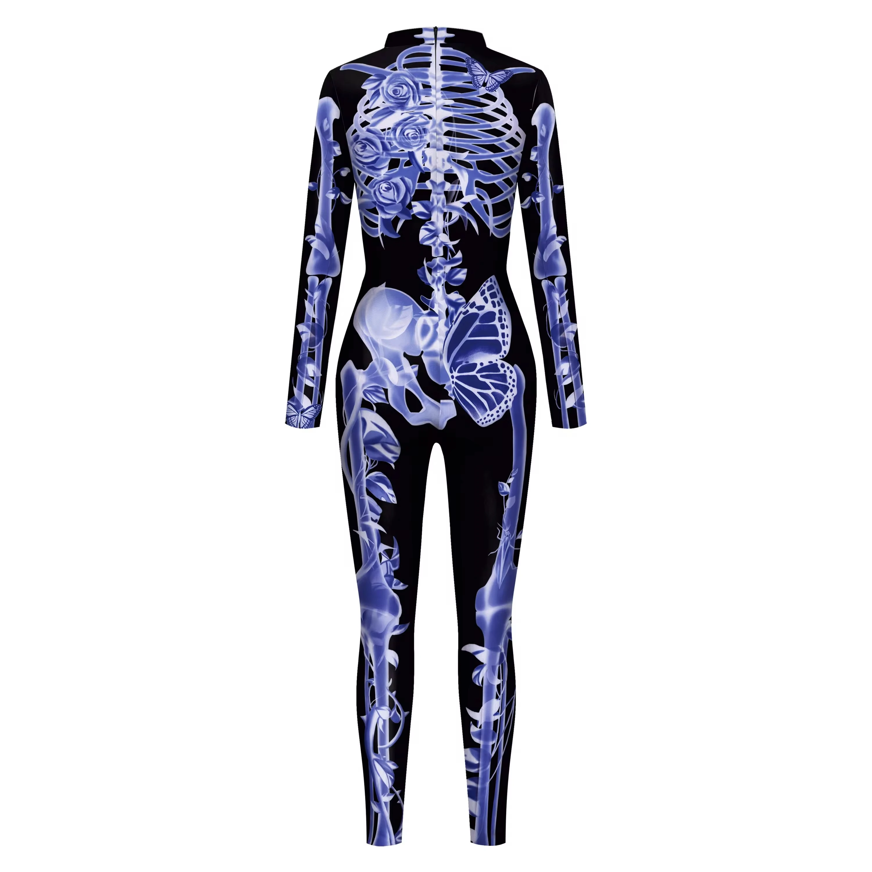 Halloween Day Of The Dead Sexy Women X-ray Butterfly Skull Element Costume Bodysuit Stretch Jumpsuits Burning Man Party Cosplay