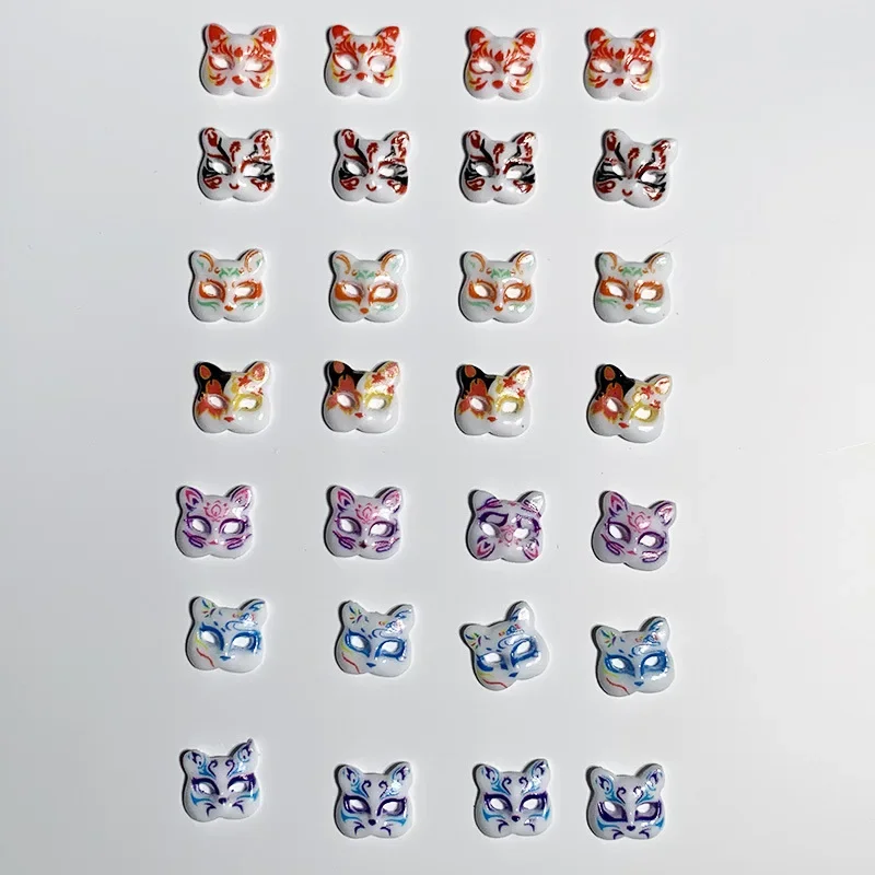 30pcs Kawaii Resin Mini Fox Mask Cabochon Flatback Nail Art Nails Diy Deco Charms Jewelry Miniatures Dollhouse Decals Decor