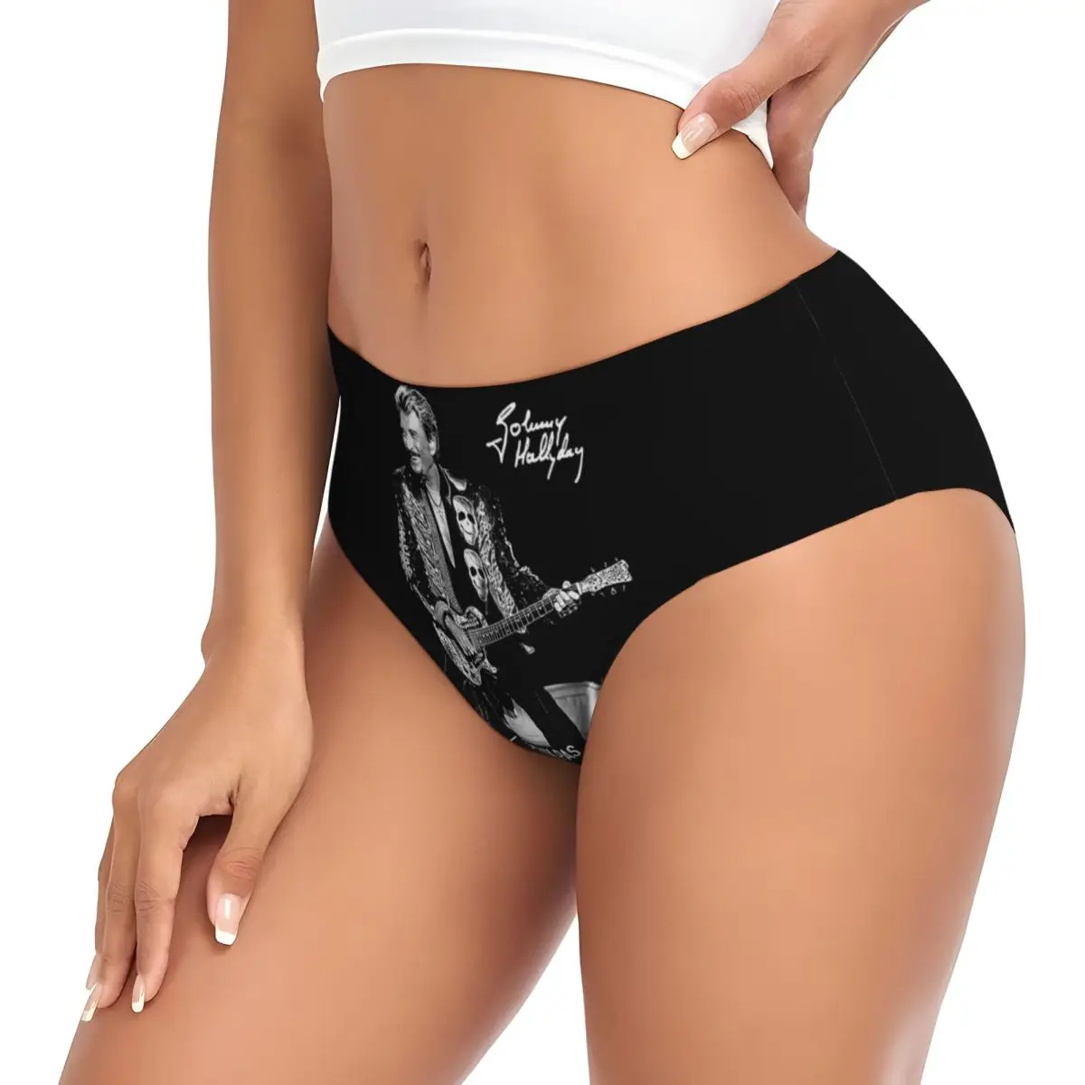 Custom Johnny Hallyday French Rock Singer Brief Panties Womens Comfort Stretch Underwear Valentine's Day Gifts Underpants view 3