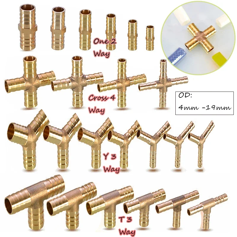 

2 3 4way brass connector Barb Pipe Fitting For 4mm 5mm 6mm 8mm 10mm 12mm 14mm 16mm 19mm hose coppers Pagoda Water Tube Fitting