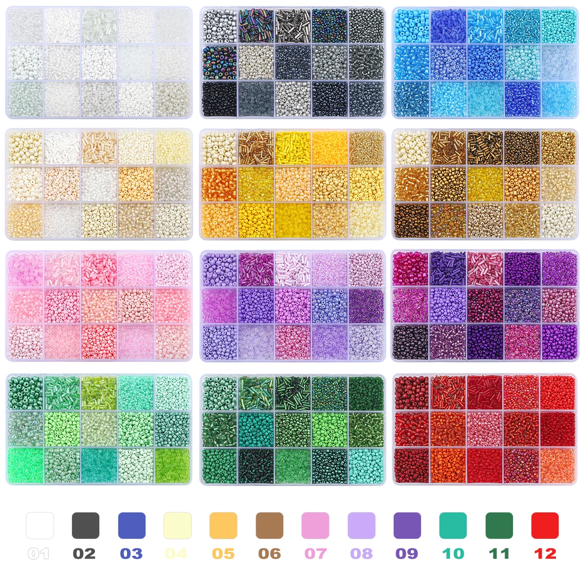 15 Girds Glass Beads Kit Include Seed Beads & Tube Beads with Storage Box for DIY Jewelry Craft  Bracelet Necklace Charms Making
