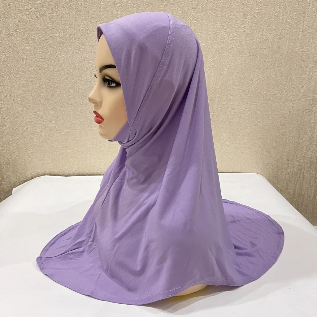 H304 Small girls 5-9 years Plain muslim hijab with chin part top quality amira pull on islamic scarf hot sell headscarf pray hat