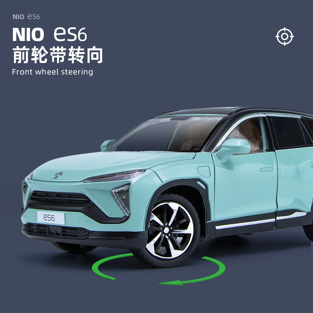 Diecast Metal SUV carro modelo, 1:24, NIO ES6, veículo de liga, coleção simulação, luz sonora, puxar para trás carro, A494