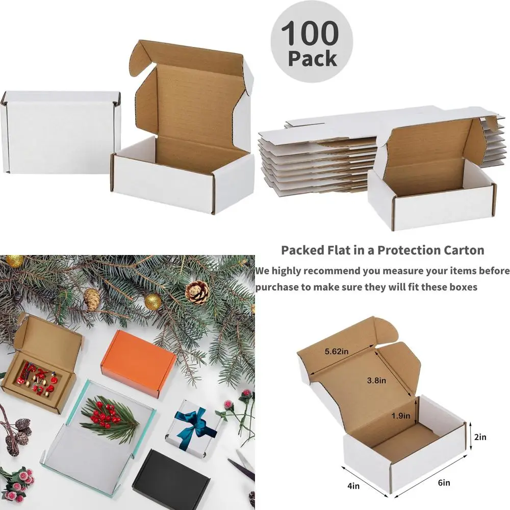 

100 Pack 6x4x2 Inches Small White Cardboard Shipping Boxes for Mailing and Packing