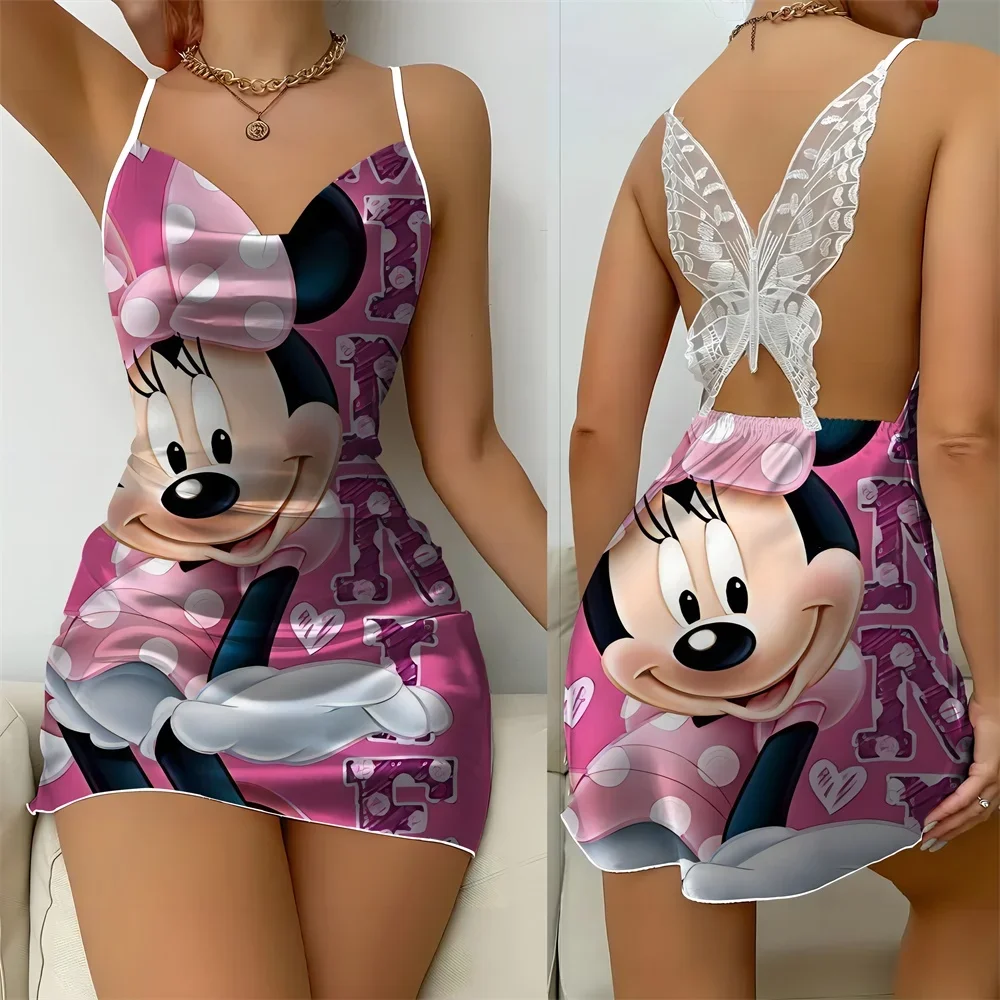 2024 Summer Home Dress Disney Cartoon Women's Nightwear Sexy Female Sleeping Dress Fashion Sleevesless Pajama Free Shipping