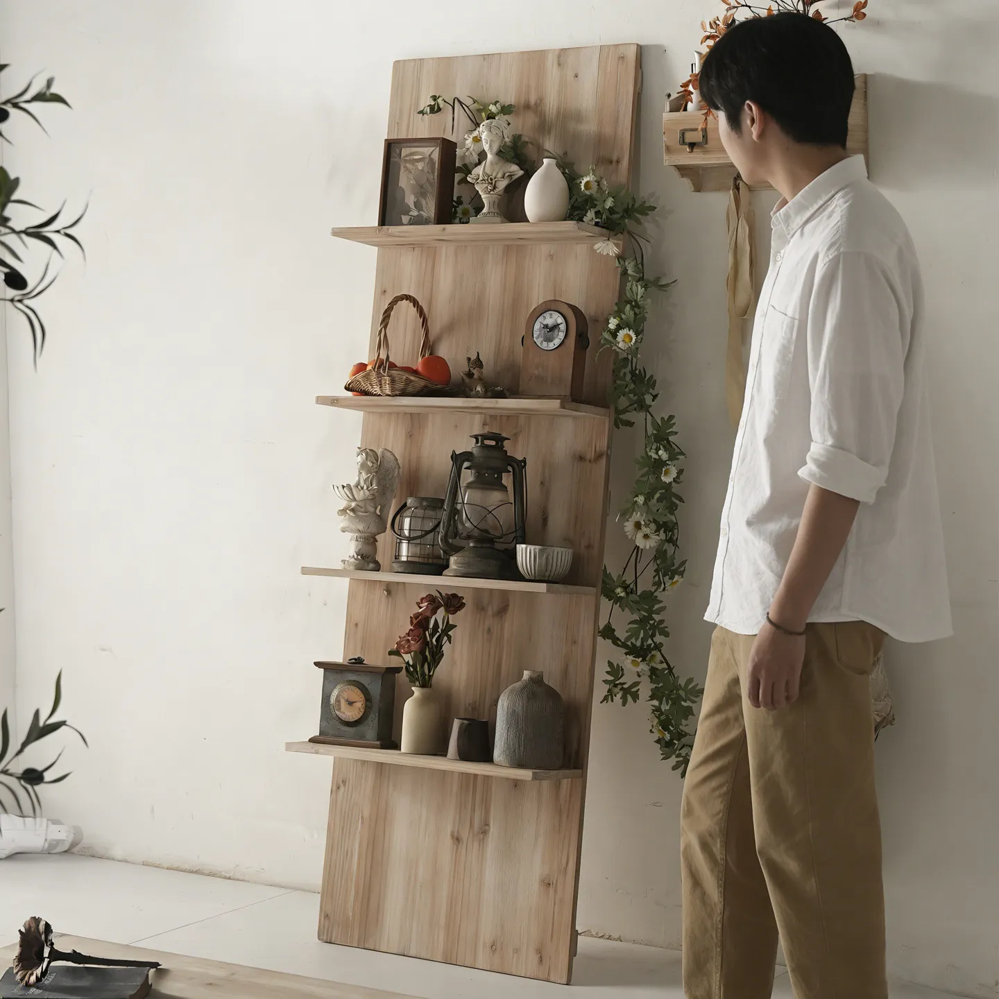 Wabi Sandy Wind Solid Wood Multi-layer Medieval Floor Wall Homestay Wall Display Bogu Shelf
