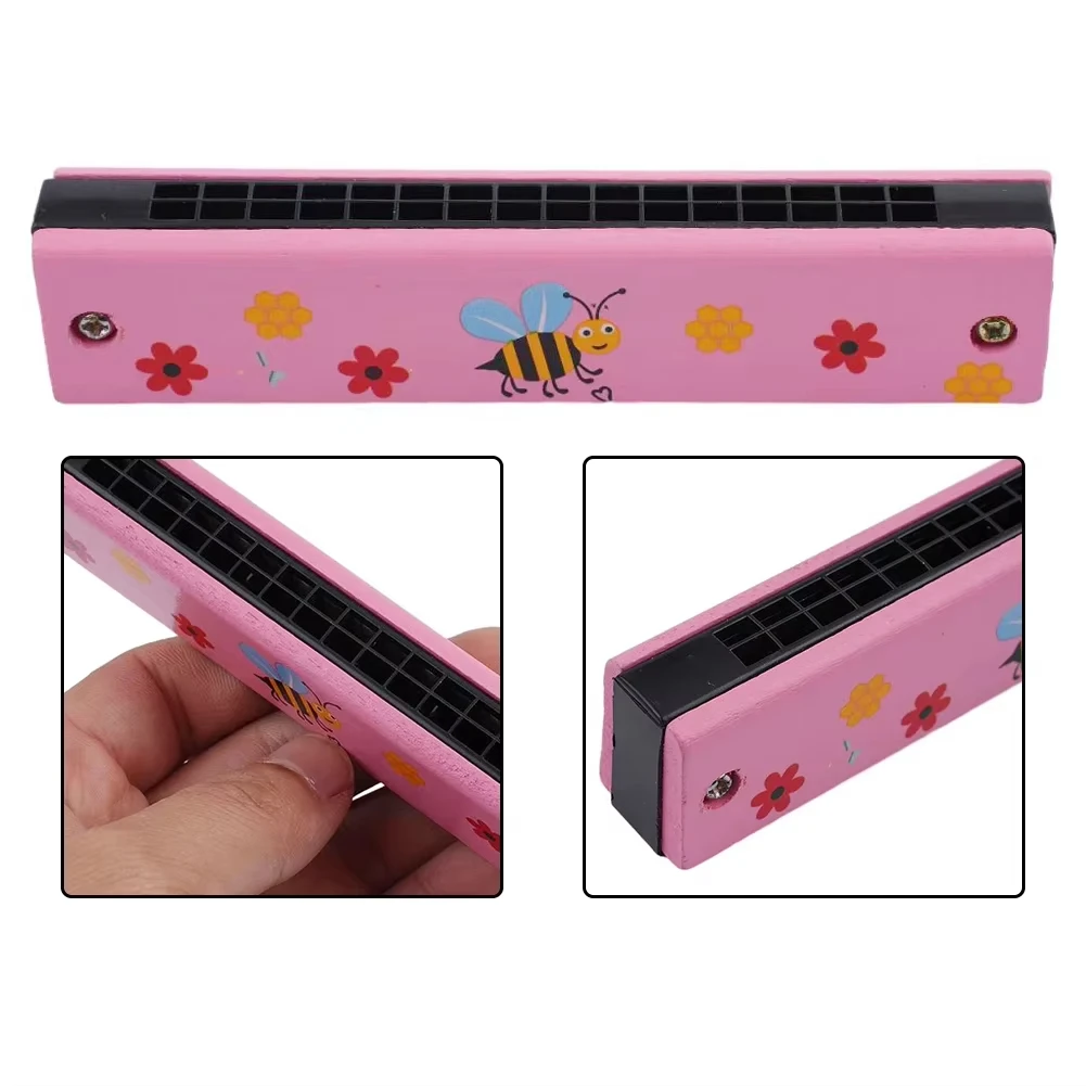 1-5 Stuks 16-Holes Houten Chromatische Harmonica Speelgoed Kinderen Beginners Mini Muziekinstrumenten Cartoon Geschilderde Harmonica Puzzel Speelgoed