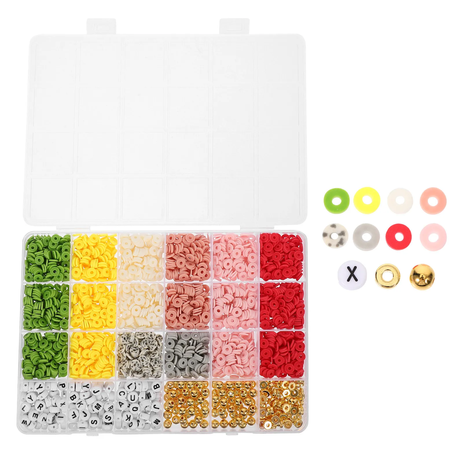 Scatola di perline in argilla polimerica Set di perline sparse con distanziatore piatto colorato per braccialetti fai-da-te, collane, creazione di gioielli, perline distanziatrici artigianali