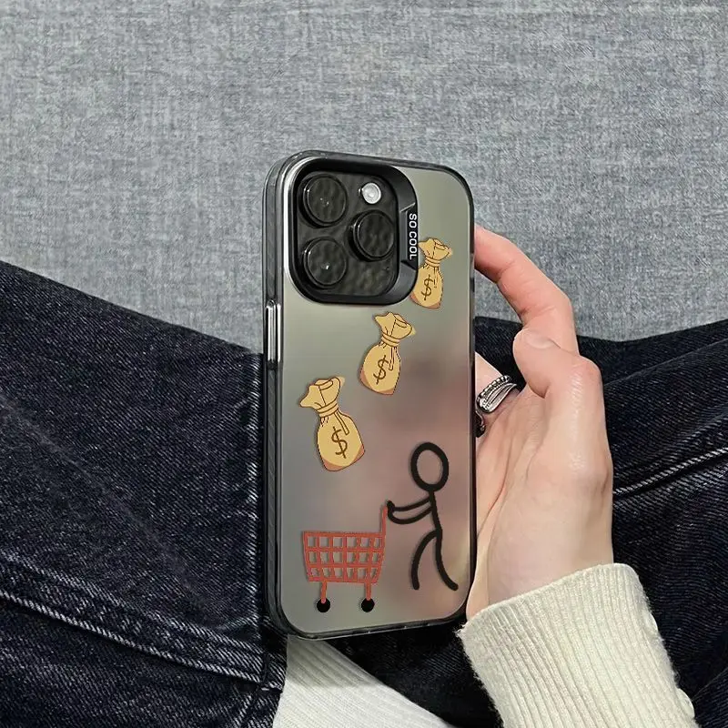 

Money collection stick figure pattern case for iPhone 16 15 14 13 12 11 Pro/ Max/Plus shock-proof rear cover anti-fingerprint