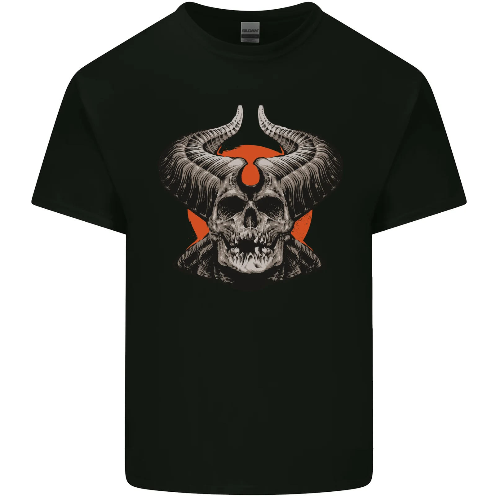 Devil Skull With Huge Horns Mens Cotton T-Shirt Tee Top