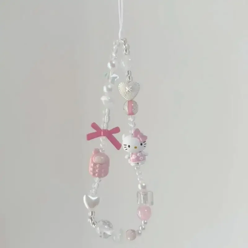 

Kawaii Hello Kitty Beaded Phone Chain Cute Girl Ccd Camera Backpack Pendant Decoration Friends Birthday Gift Peripheral
