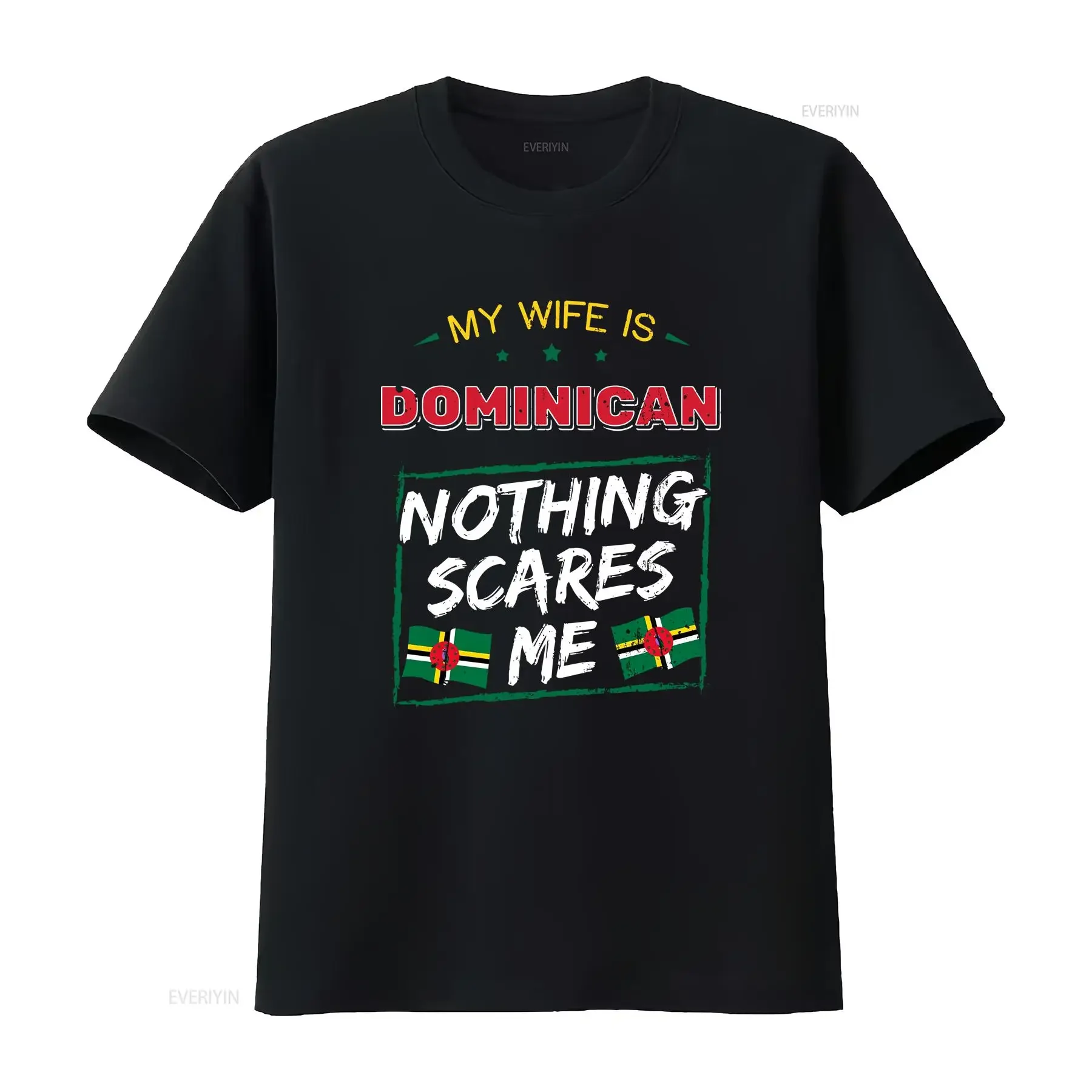 My Wife Is Dominican Nothing Scares Me T Shirt Flag Of Dominica Anniversary For Husband Funny Marriage vintage Washed Unisex