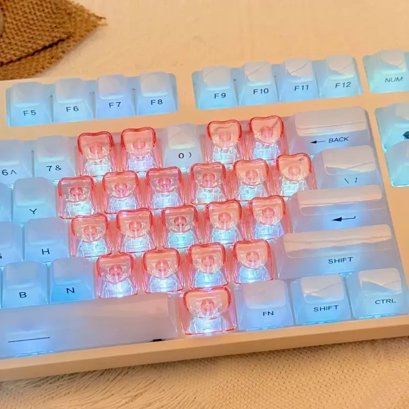 21 Keys Transparent Heart / Cat Shape Keycaps Pink Red White Color Keys for Mechanical Keyboard