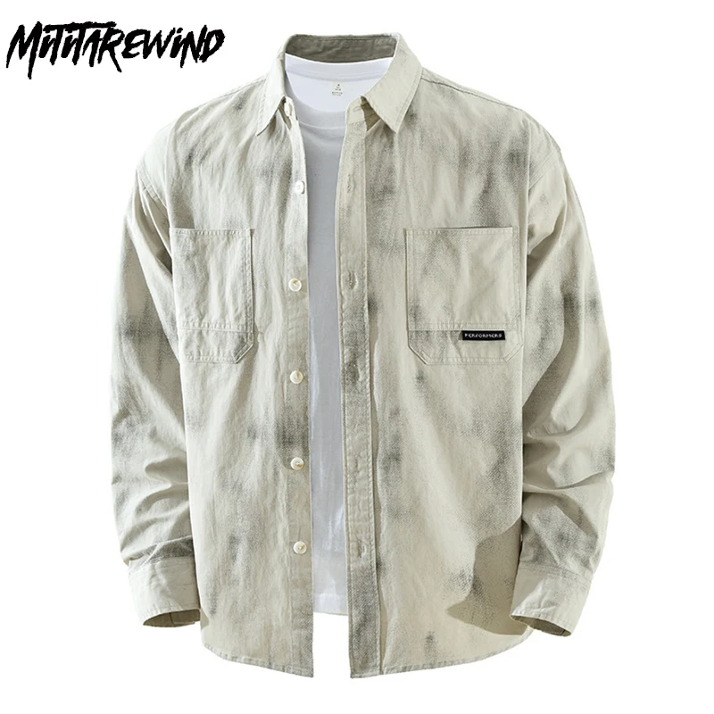 

Korean Style Mens Long Sleeves Print Shirts Spring New in Shirts Male Lapel Causal Pure Cotton Button Up Shirt Youth Fashion Top