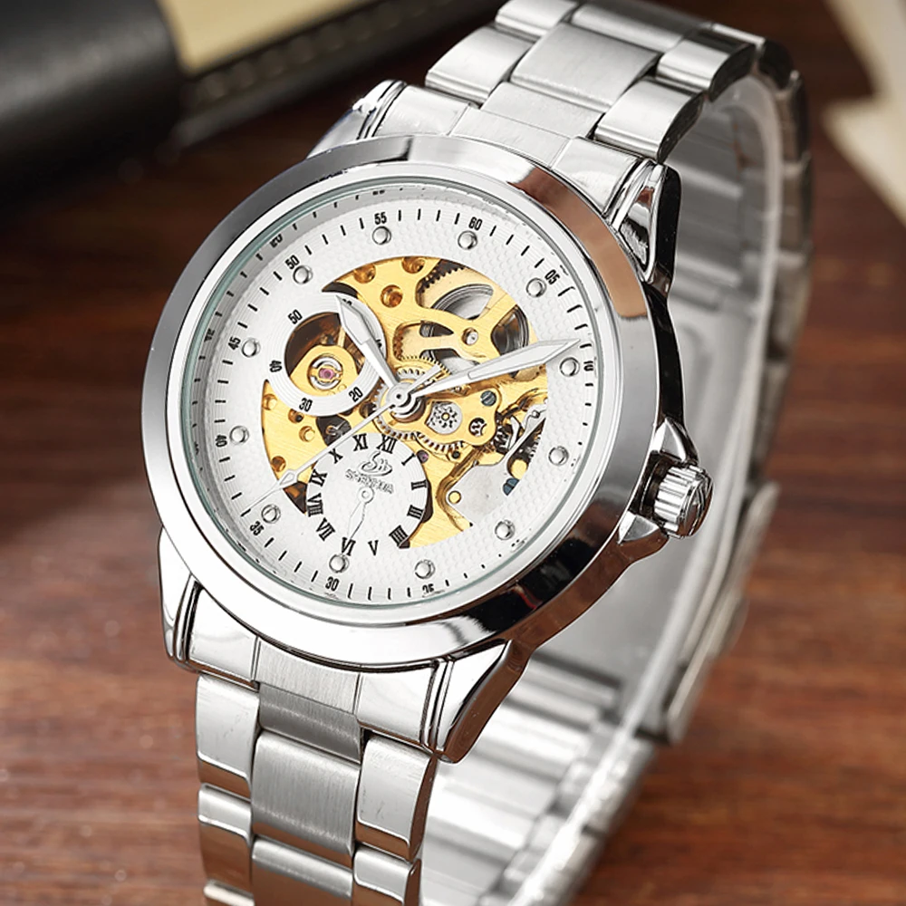 Watches Mechanical for Men Fashion Automatic Stainless Steel Self Winding Watches No Battery Luxury Wrist Watch for Men