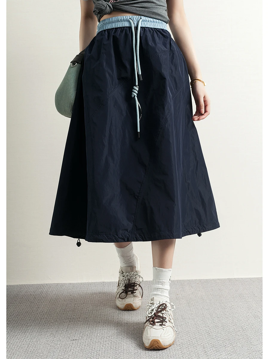 

Модная женская юбка миди в уличном стиле с эластичным поясом и уникальным пэчворком, лето 2026, новая модель А-силуэта, свободный крой