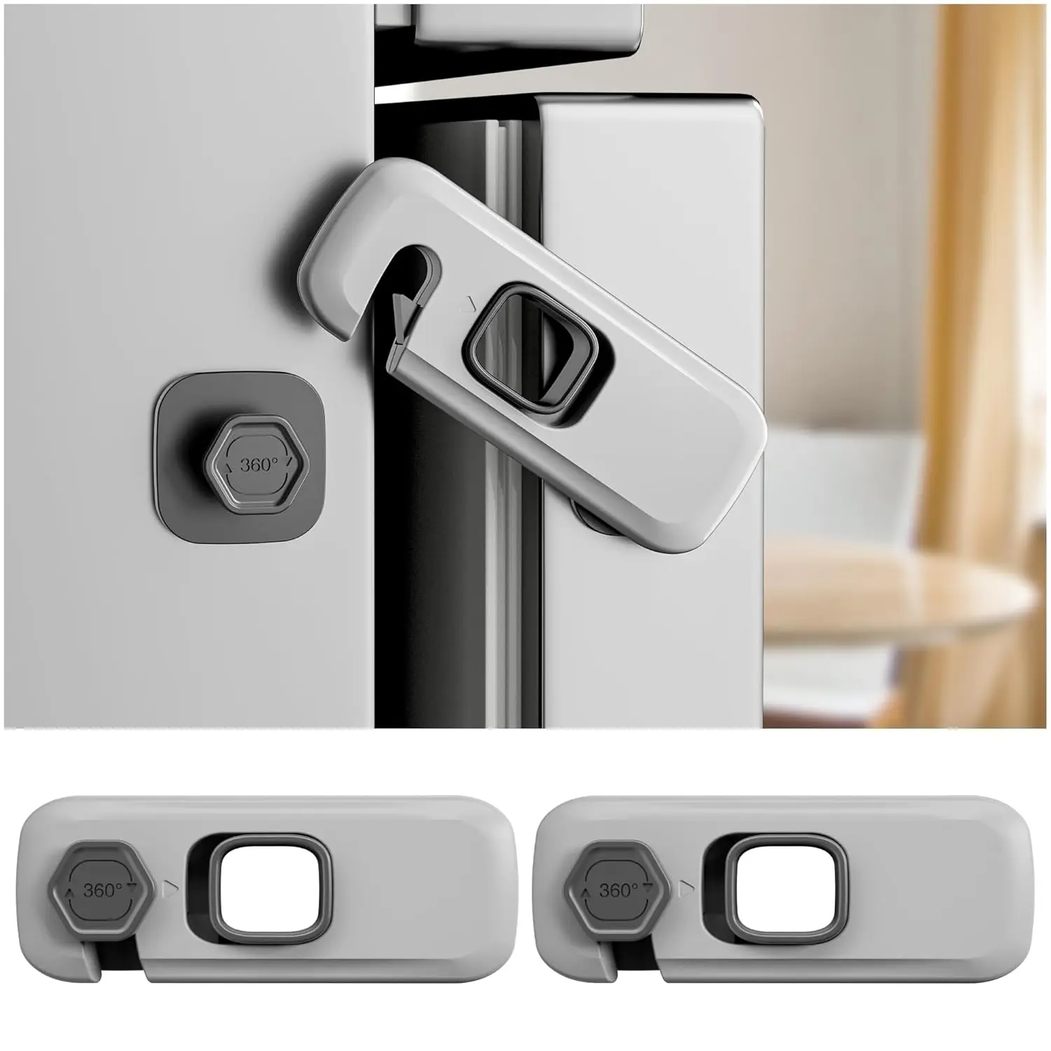 Child Proof Refrigerator Locks, Fridge Locks for Kids Safety with 3M Adhesives Pads, Freezer Door Latches for Toddlers Baby