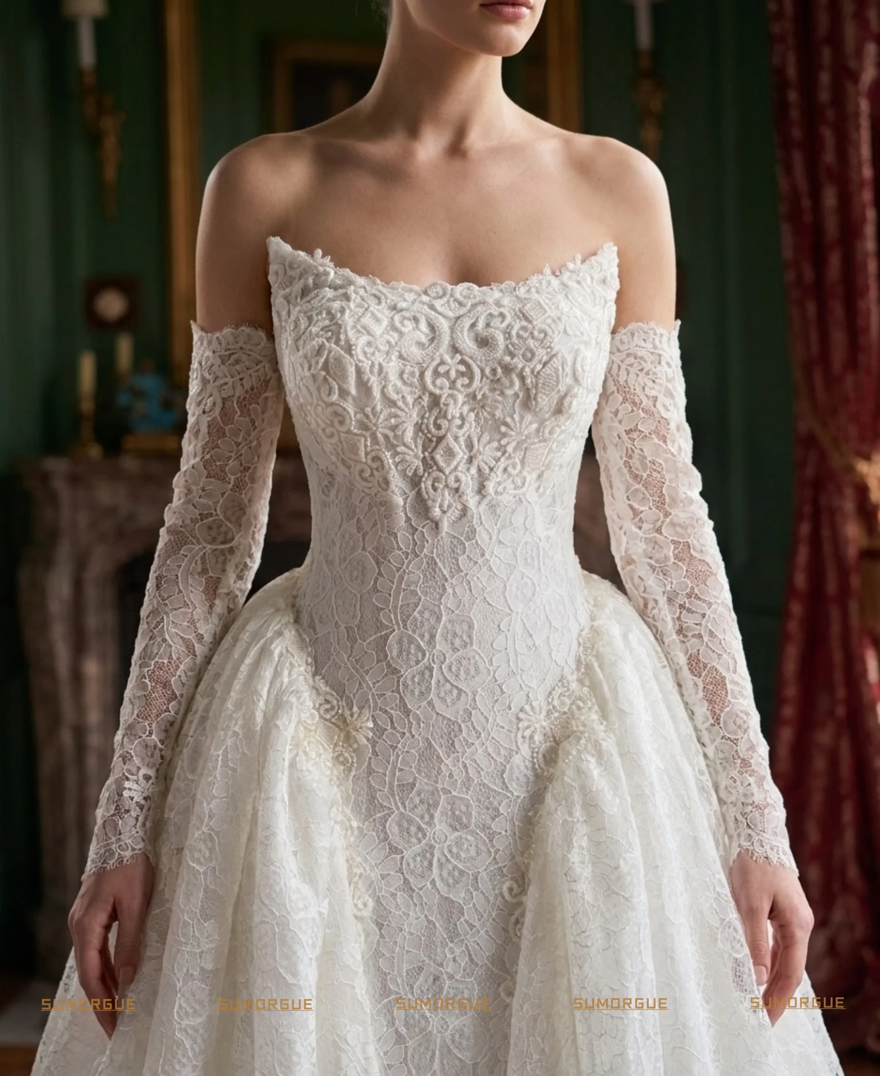 Minimalista Ball Gown Wedding Dress Lace Desmontables Long Sleeve Elegantes Princesa Bride high-end Customized Vestidos De Novia