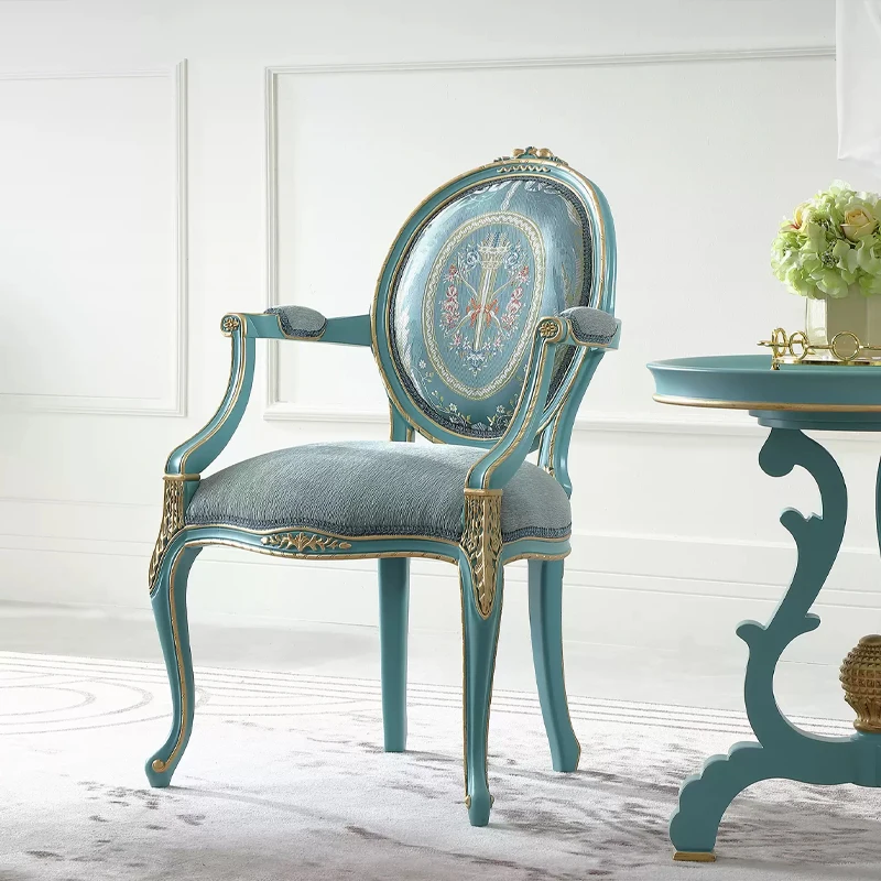 for Classical Round Back European Dining Chairs Restaurant Hand Carving Wood Dinning Chair Vintage With Arms
