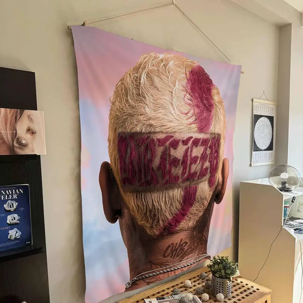 Chris Brown Rapper Breezy Vintage Anime Wandteppich zum Aufhängen, Tarot, Hippie, Wandteppiche, Wohnheim, Heimdekoration