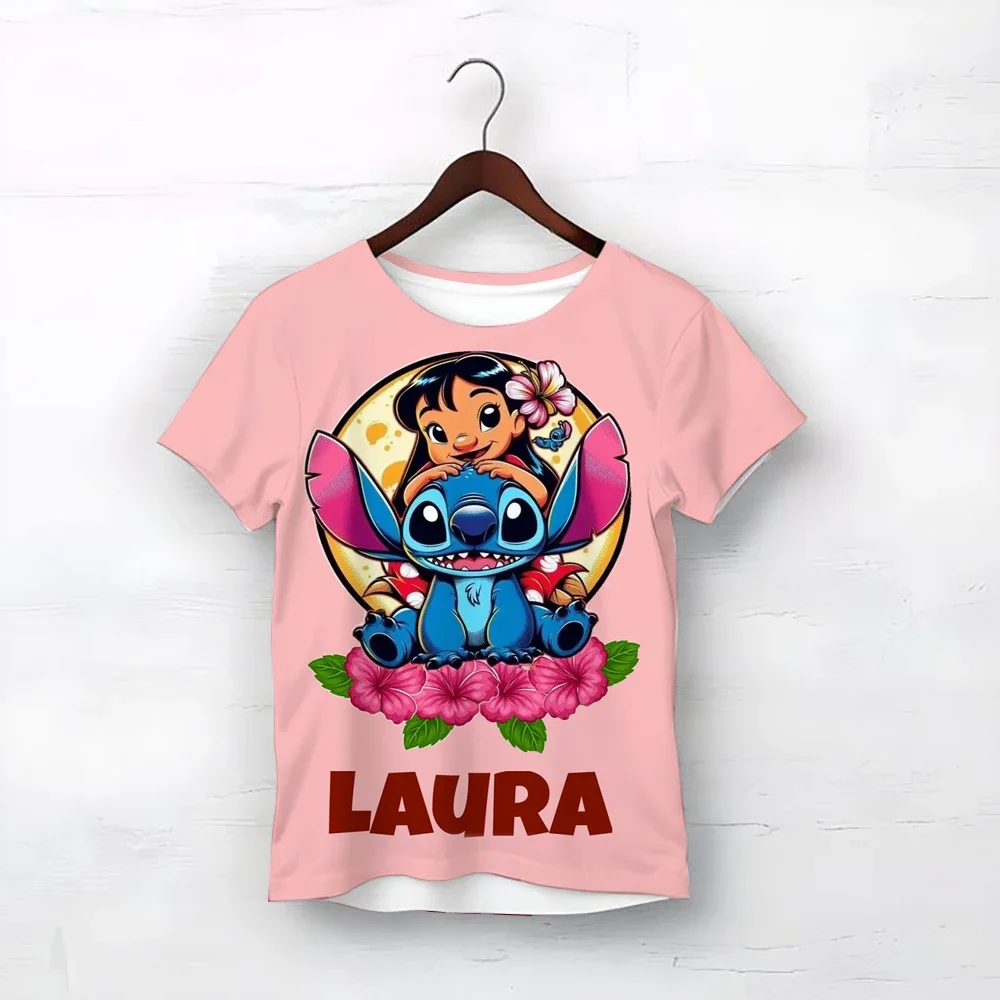 

2025 Summer Short Sleeve Disney Girls Kawaii Stitch T-shirt Child Girl Clothing Toddler Tees Children Clothes Kids Boy Cartoon