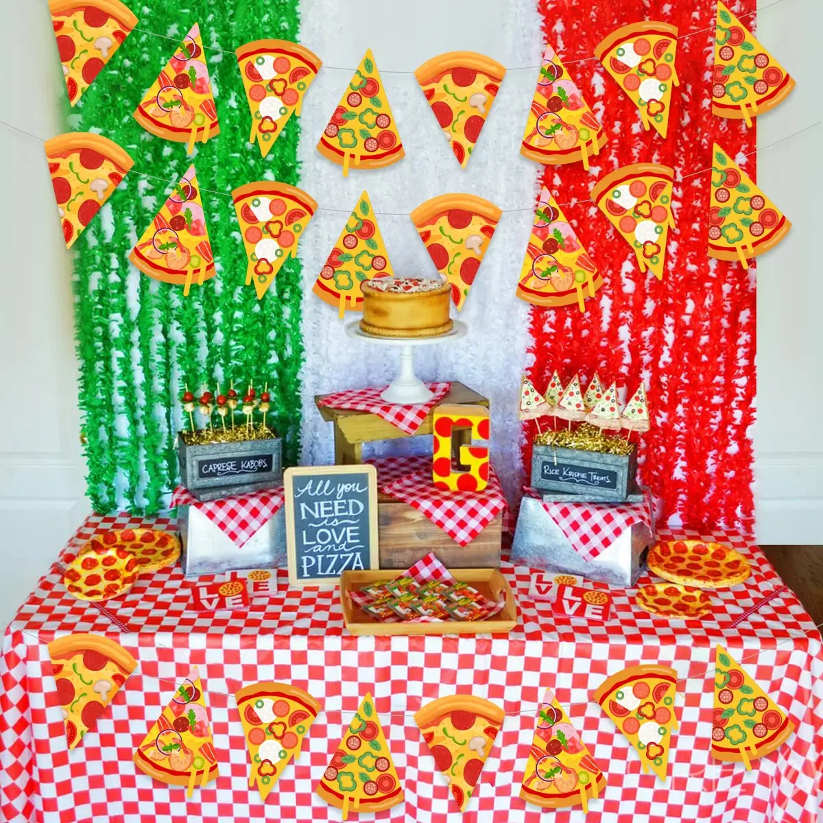 Cheereveal 3 Pieces Pizza Banner Pizza Theme Pennant Bunting Garland for Baby Shower Birthday Bachelorette Party Decorations