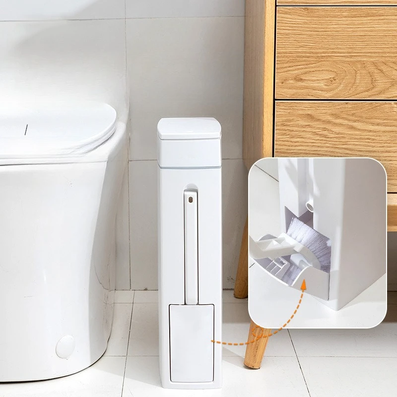 

Trash Can with Brush Clip Joint for Household Ultra-thin Corner Bathroom Toilet with Toilet Brush Plastic Covered Storage Bucket