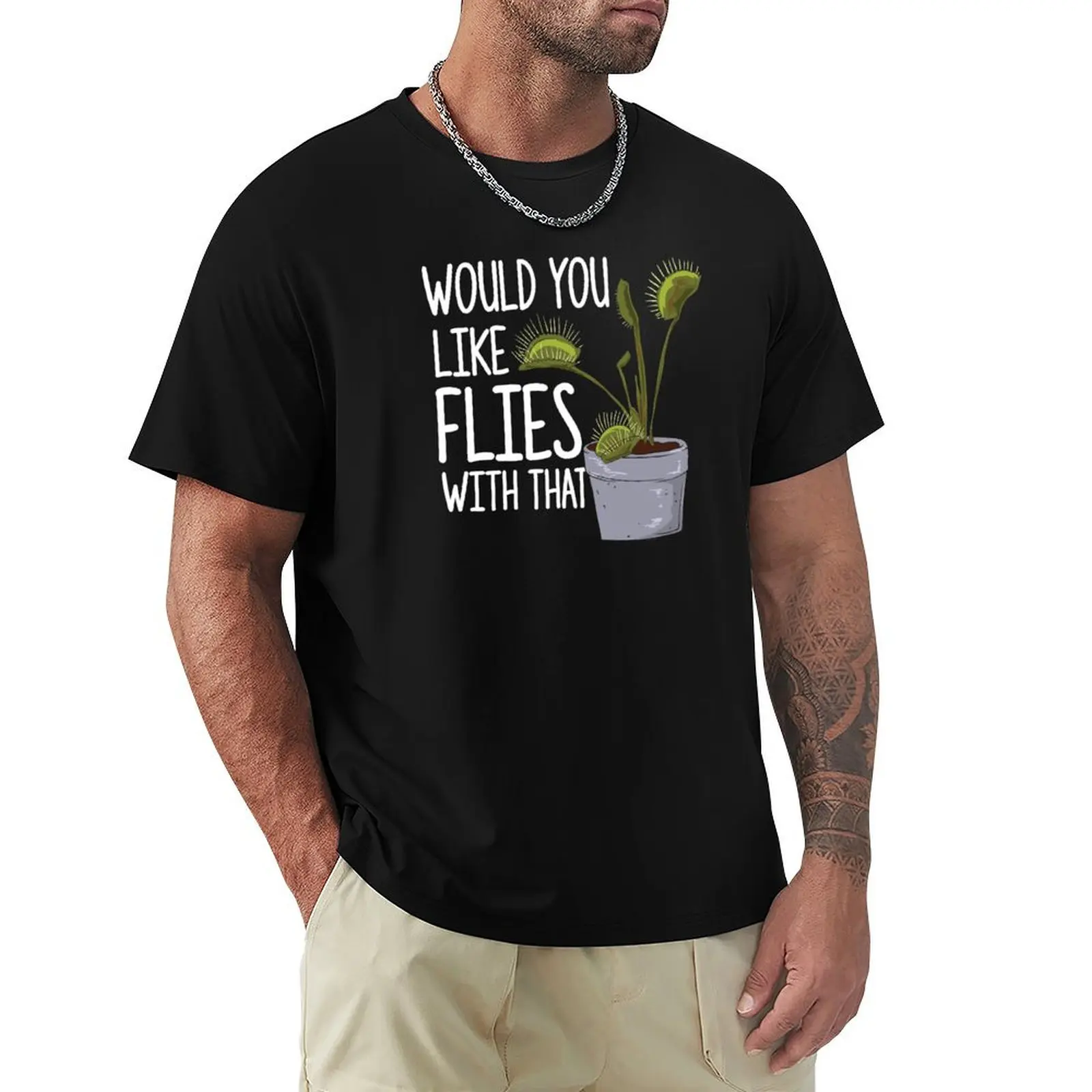 Flies With That - Funny Venus Fly Trap T-Shirt Casual Holiday Short Sleeve Tee