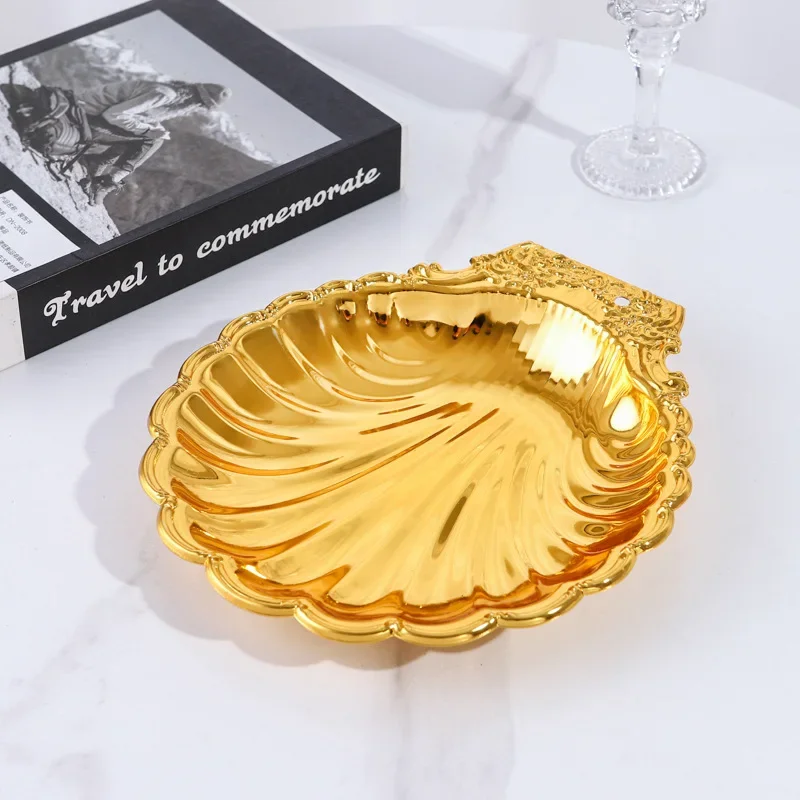 XL European Wrought Iron Shell Fruit Plate Household Living Room Tea Table Snacks Nut Cake Plate Jewelry Jewelry Decorative