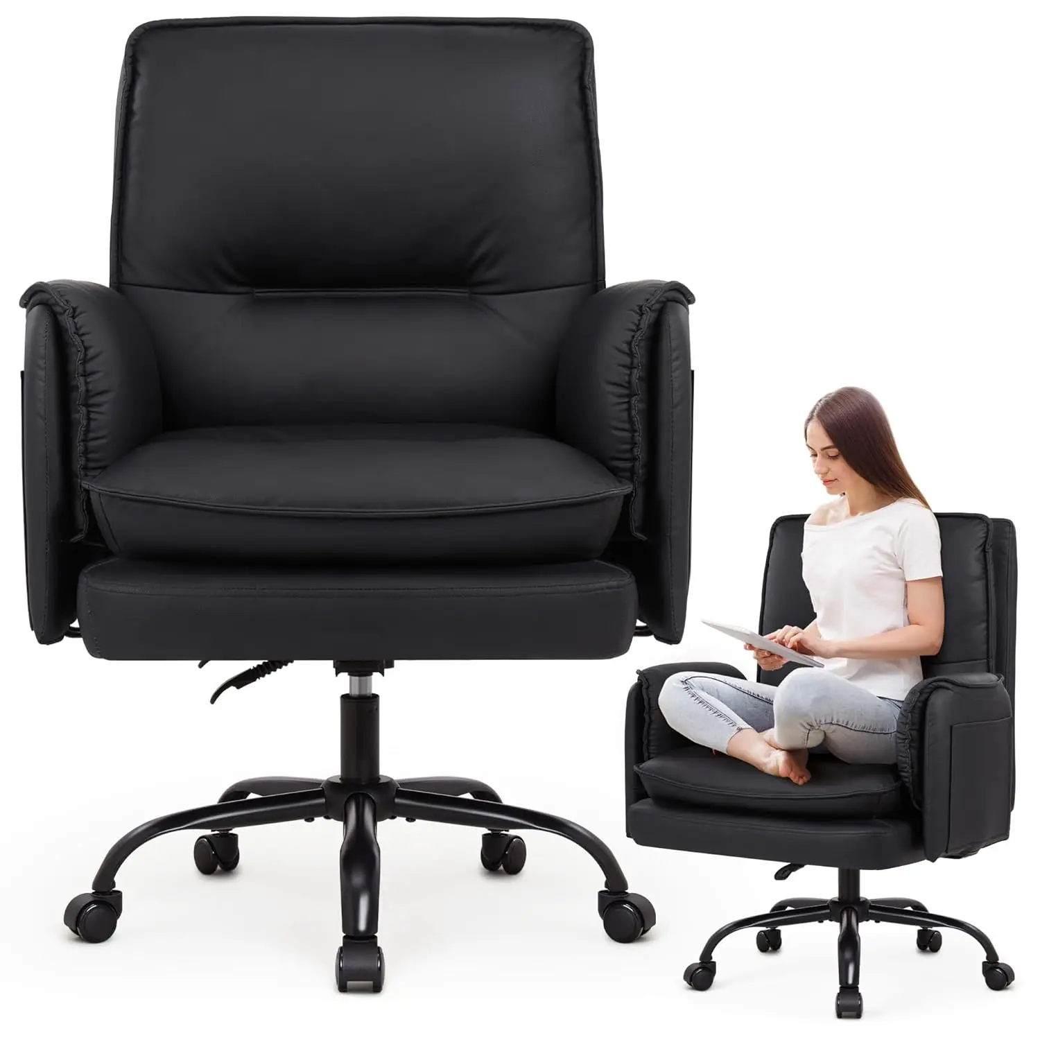 

Comfy Home Office Desk Chairs, Upholstered PU Leather Office Chair for Women with Sofa Armrests, Modern Adjustable, Customized