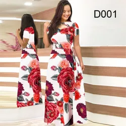 Elegant Spring Women's Dress Casual Fashion Floral Print Short Sleeve Super Long Dress 2023 New Fashion Hollow Out Long Dresses