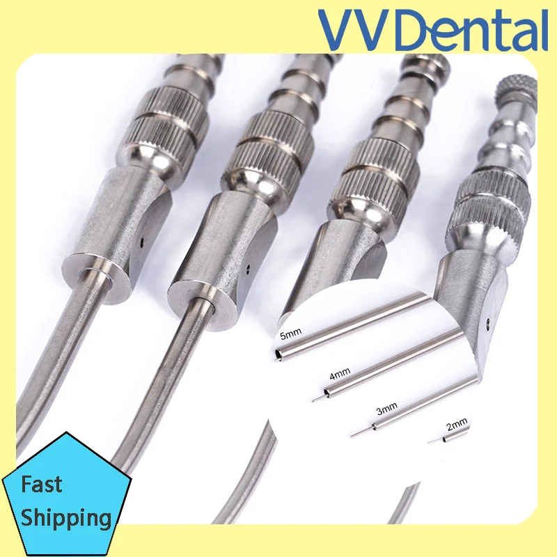 VVDental Reusable Stainless Steel Dental Suction Tube Smooth Curved Aspiration Pipe No Tissue Scratching for Oral Surgery