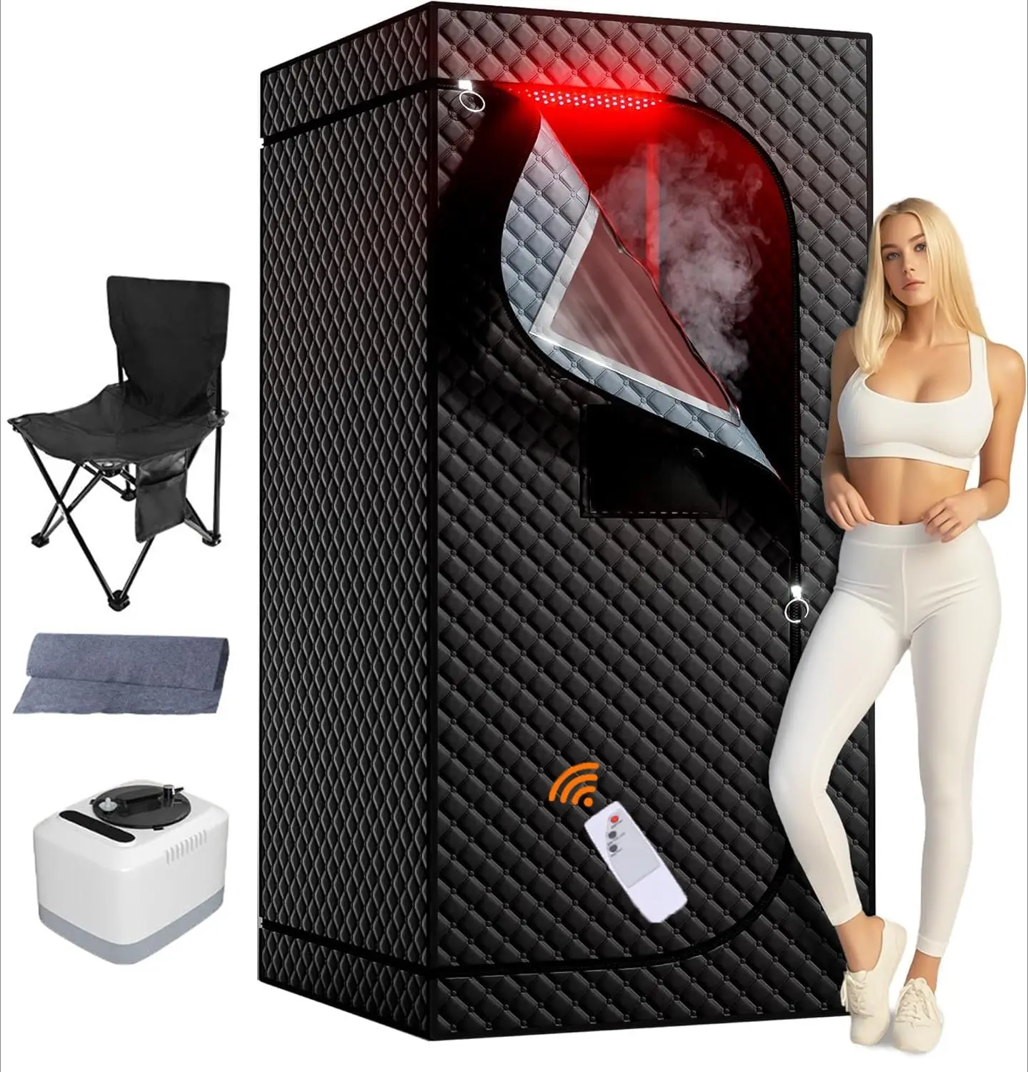 Infrared Sauna Box for Relaxation Detoxification,Portable Full Body Steam Sauna Tent  with Steamer Folding Chair for Home Spa