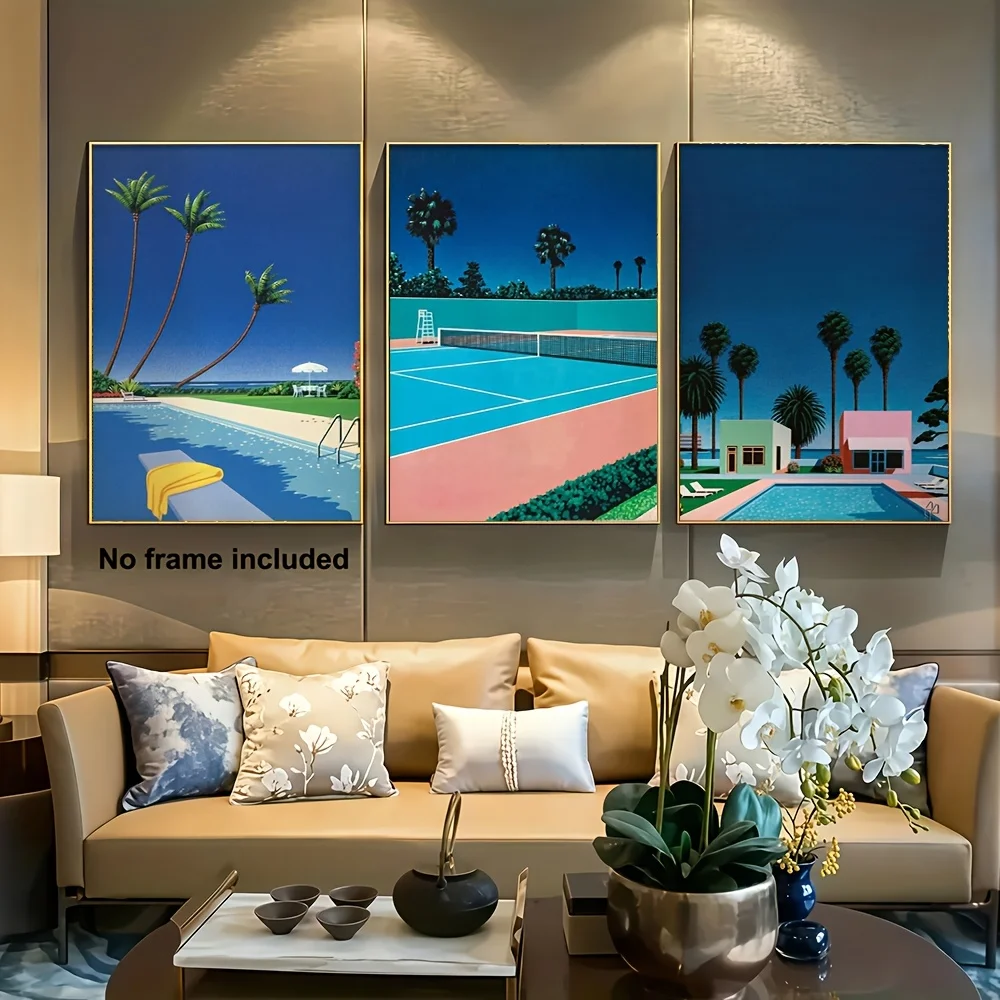 لوحة زخرفية بدون إطار 3 قطع، لوحة فنية قماشية بدون إطار ثنائية الأبعاد، عمل فني لغرفة المعيشة، ملصق هيروشي ناجاي مجموعة قماشية مكونة من ثلاث قطع